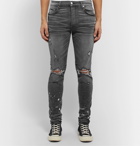 AMIRI - Thrasher Minus Skinny-Fit Distressed Bleach-Splattered Stretch-Denim Jeans - Gray