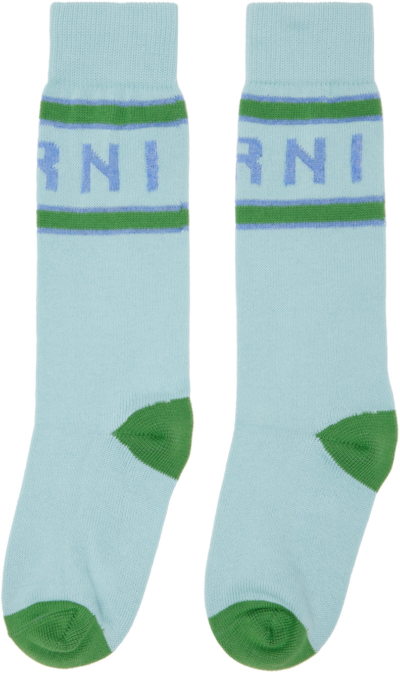 Marni Blue Mohair Logo Socks