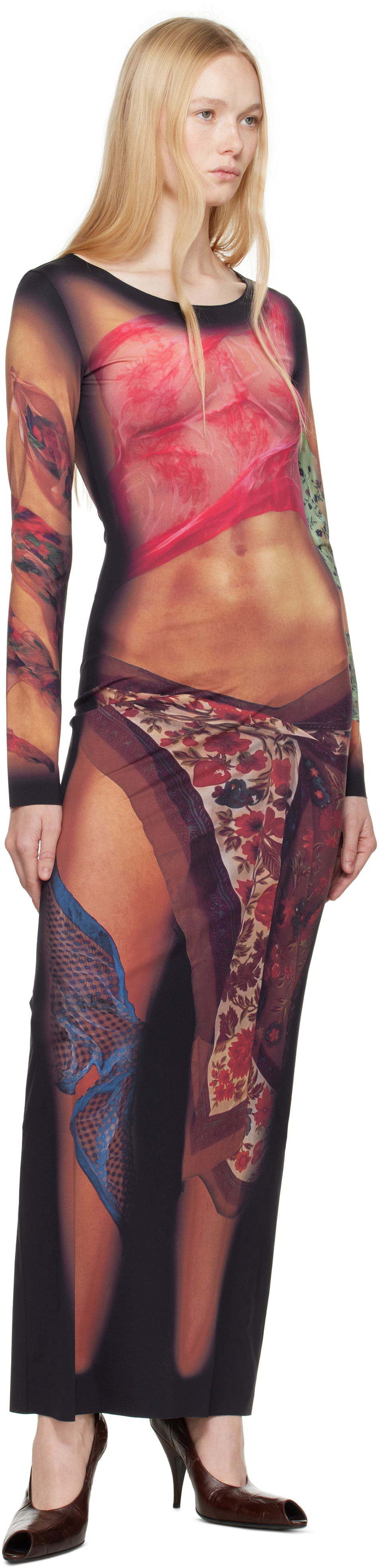 Marine Serre Multicolor Recycled Draped Statue Jersey Maxi Dress