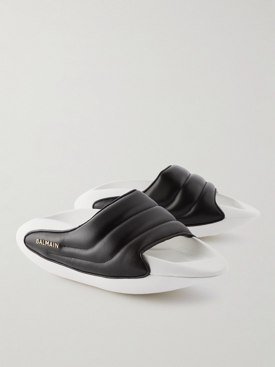 Balmain - B-It-Puffy Quilted Leather Sllippers - Black Balmain