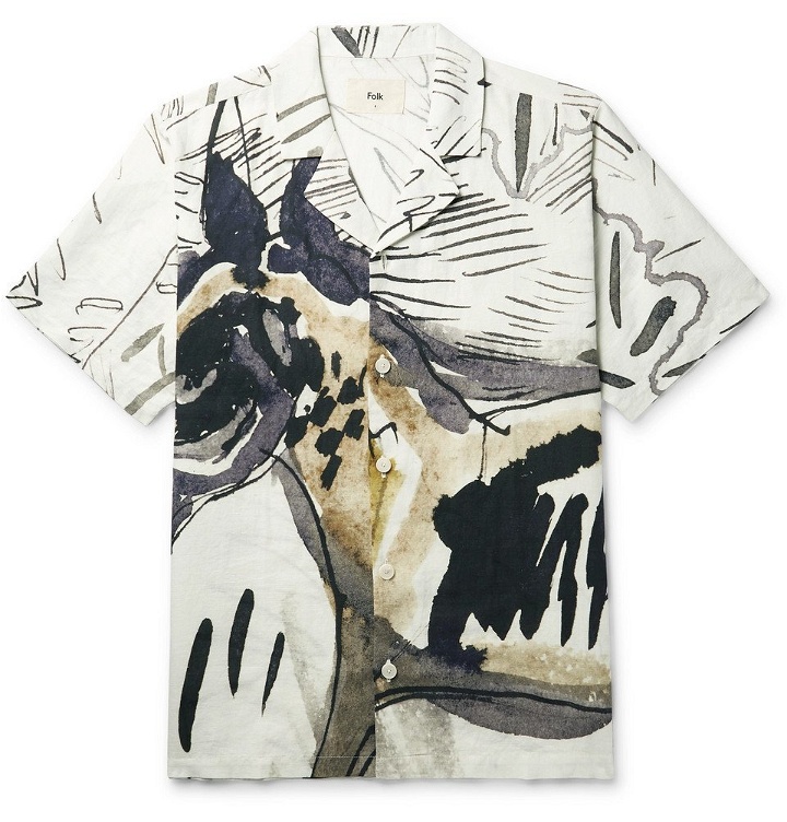 Photo: Folk - Goss Brothers Orpheus Camp-Collar Printed Linen and Cotton-Blend Shirt - Neutral