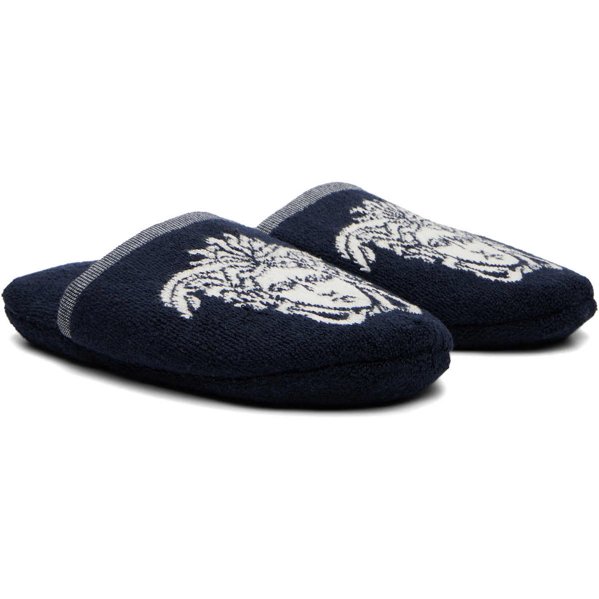 Versace Navy Cotton-Terry Jacquard Slippers