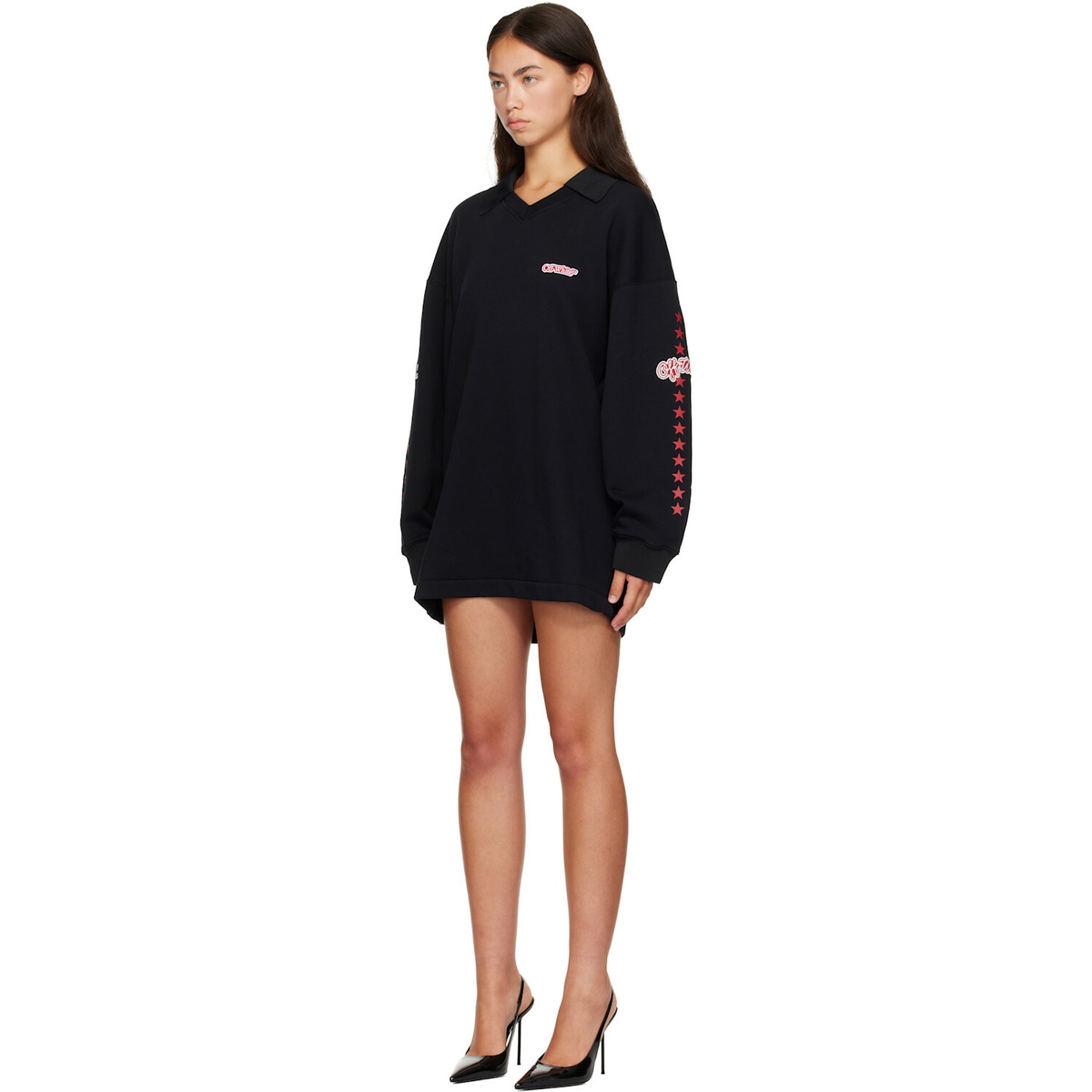 Off-White Black 'Off White' Star Polo Sweat Minidress