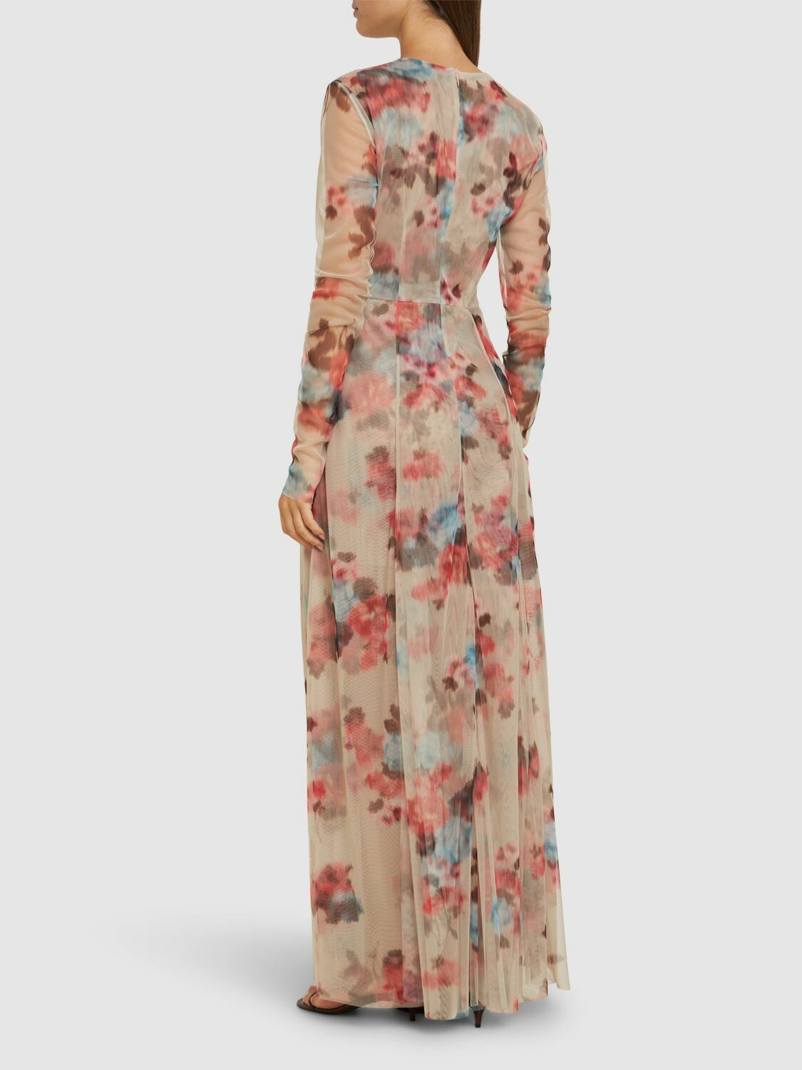 PHILOSOPHY DI LORENZO SERAFINI Long Sleeve Printed Tulle Long Dress  Philosophy di Lorenzo Serafini
