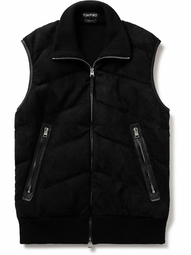Photo: TOM FORD - Slim-Fit Quilted Suede-Panelled Wool and Cashmere-Blend Down Gilet - Black