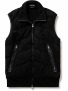 TOM FORD - Slim-Fit Quilted Suede-Panelled Wool and Cashmere-Blend Down Gilet - Black