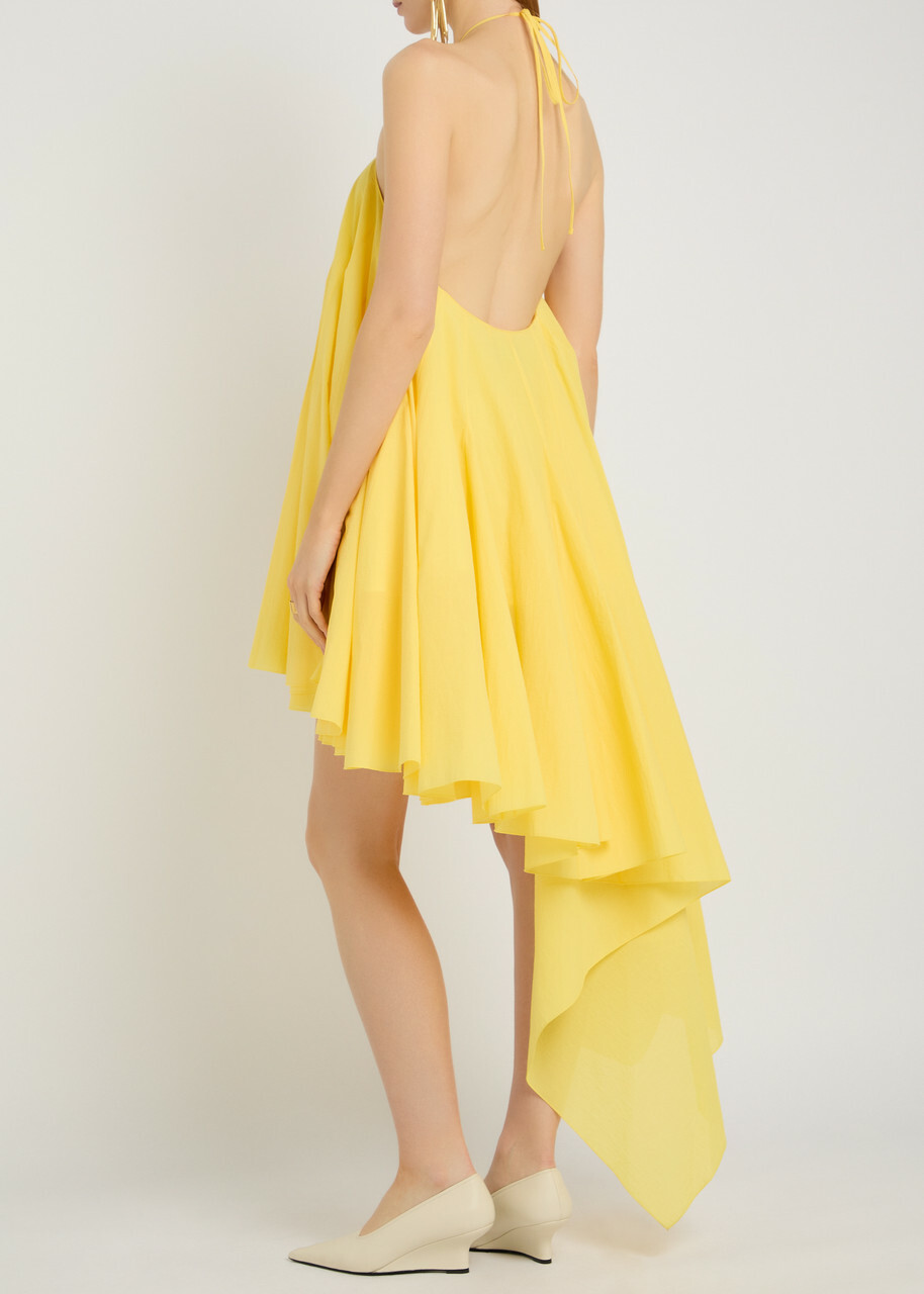 Jacquemus La Triangle Courte Asymmetric Cotton-blend Mini Dress Yellow