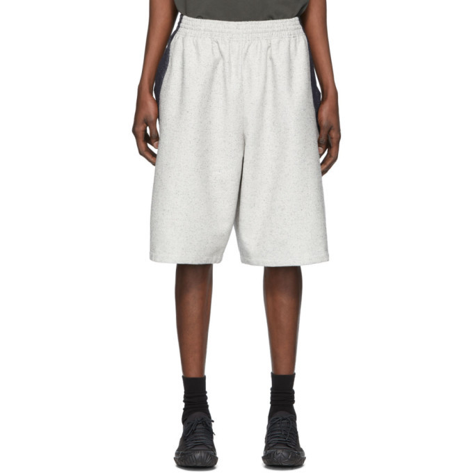 Kiko Kostadinov Off-White and Indigo Linen Louisville Wide Shorts