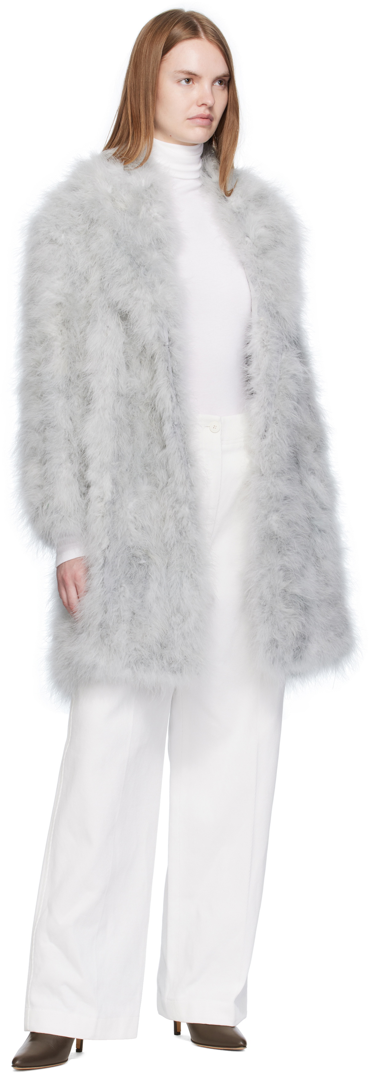 Yves Salomon Gray Feather Shawl Collar Coat