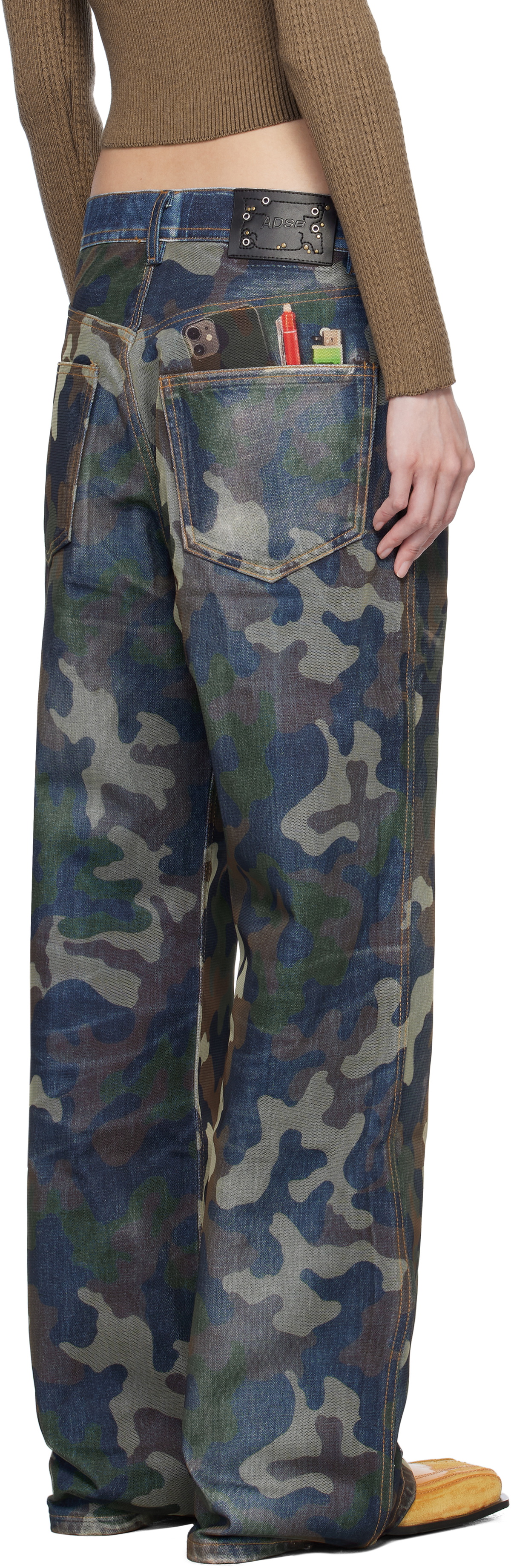 Andersson Bell Blue & Green Mesh Layered Printed Jeans