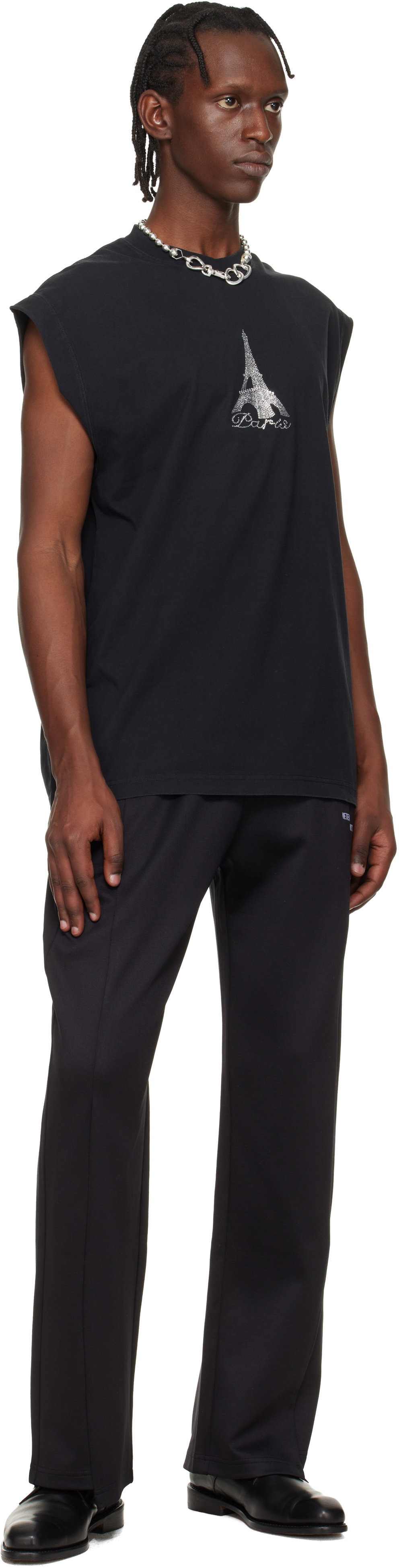 VETEMENTS Black Crystal 'Paris' Sleeveless Top