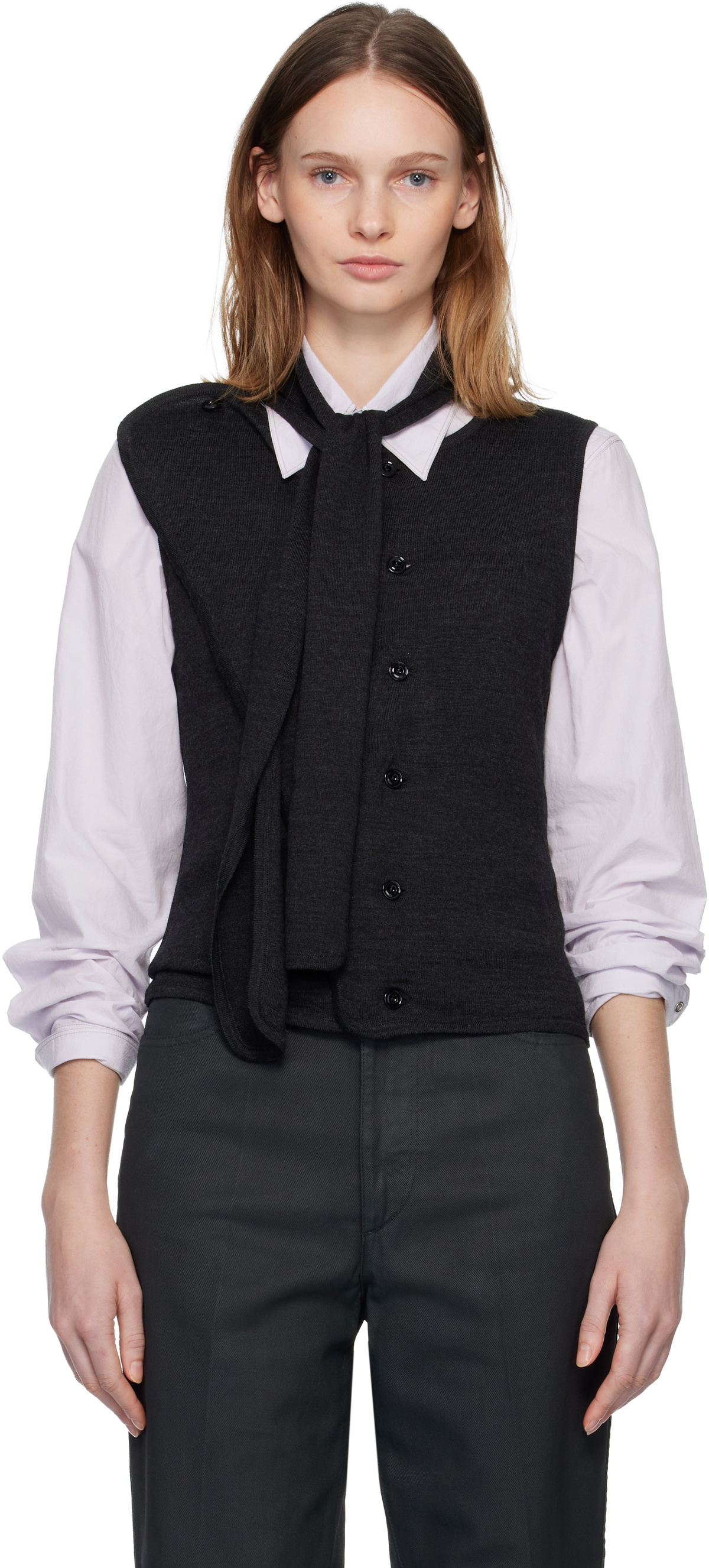 LEMAIRE Black Convertible Collar Cardigan Lemaire