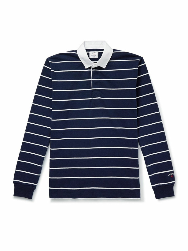 Photo: Noah - Classic Rugby Striped Cotton-Jersey Polo Shirt - Blue