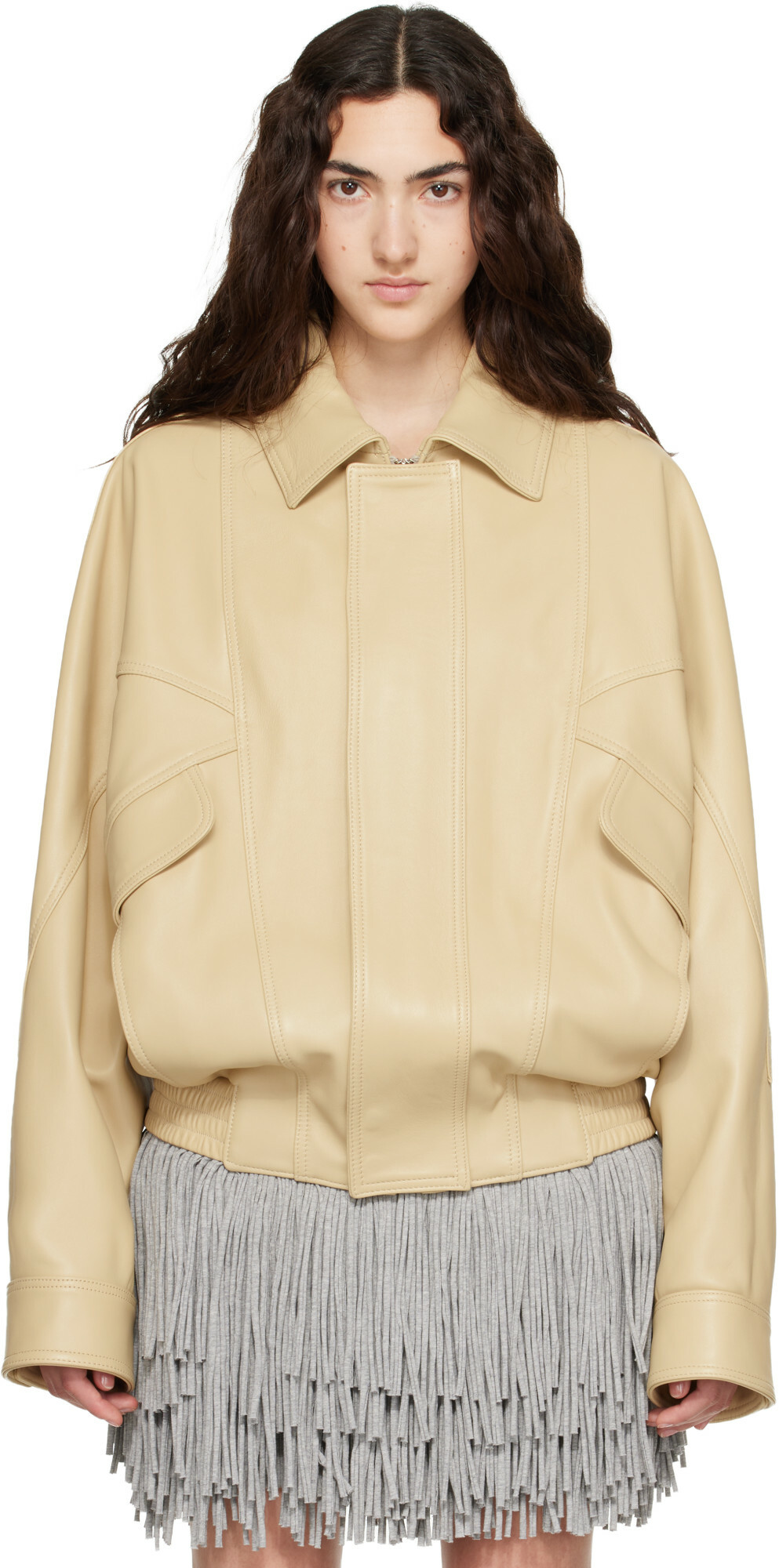 ABRA Yellow Leather Bomber Jacket