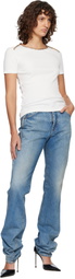 Burberry White Check Trim Stretch Cotton T-shirt