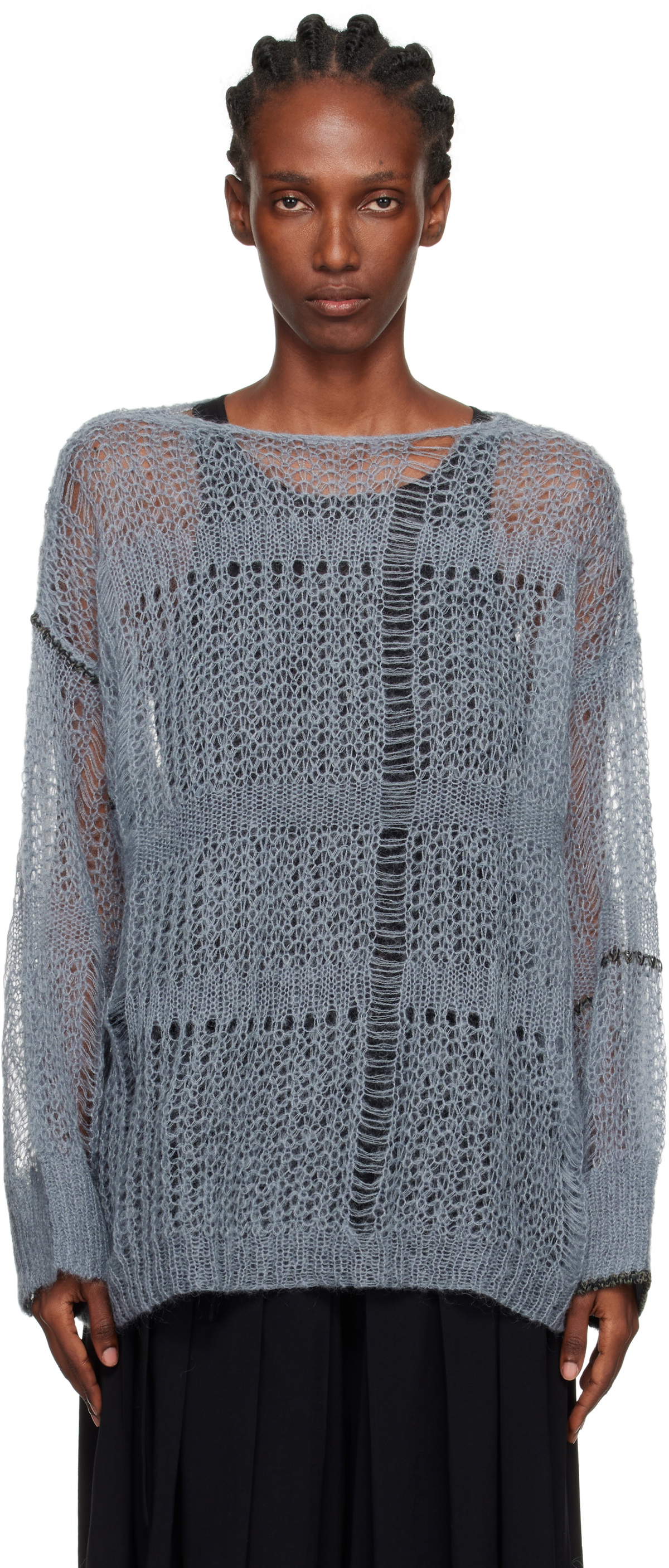 Y's Blue Sheer Boatneck Sweater