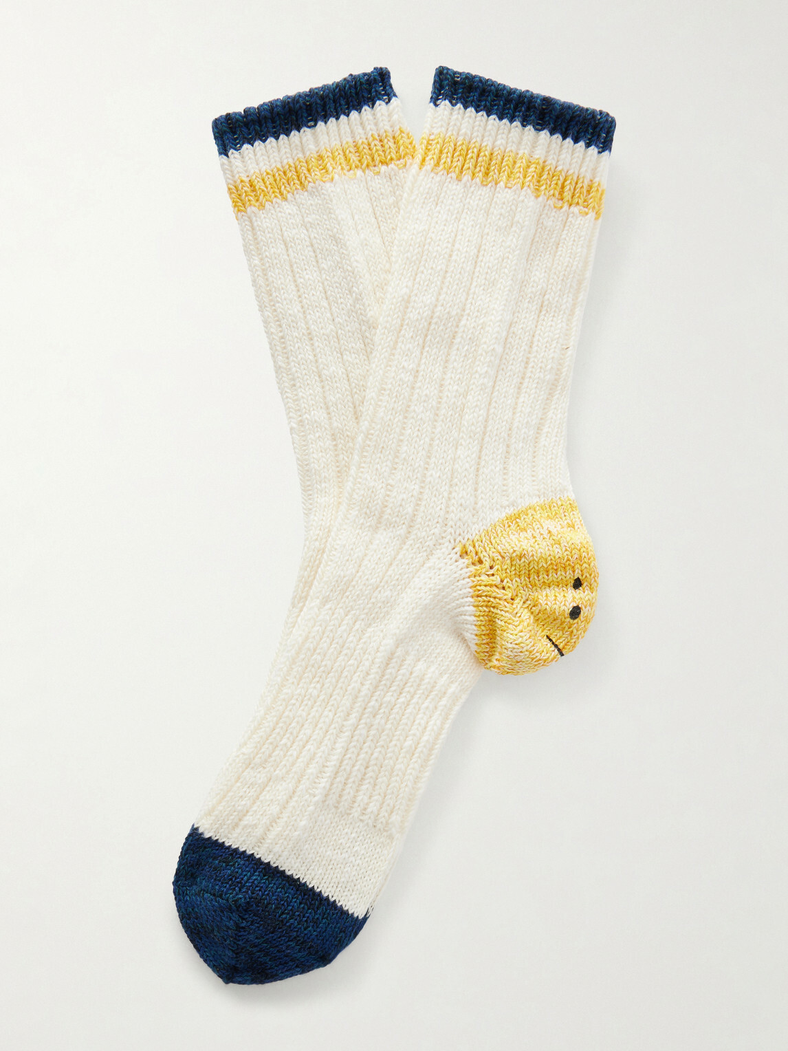 KAPITAL - Ivy Rainbowy Happy Heel Cotton and Hemp-Blend Socks - White