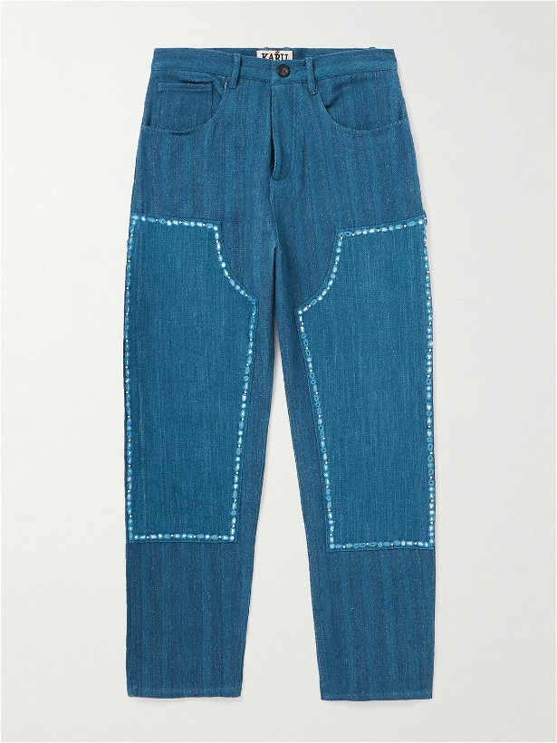 Photo: Karu Research - Straight-Leg Embellished Panelled Khadi Denim Trousers - Blue