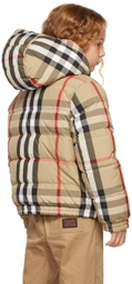 Burberry Kids Reversible Beige Down Check Puffer Jacket