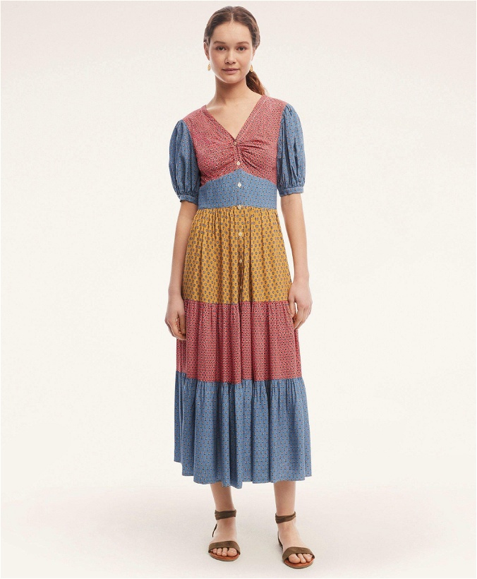 Photo: Brooks Brothers Women's Dobby Tiered V-Neck Midi Dress