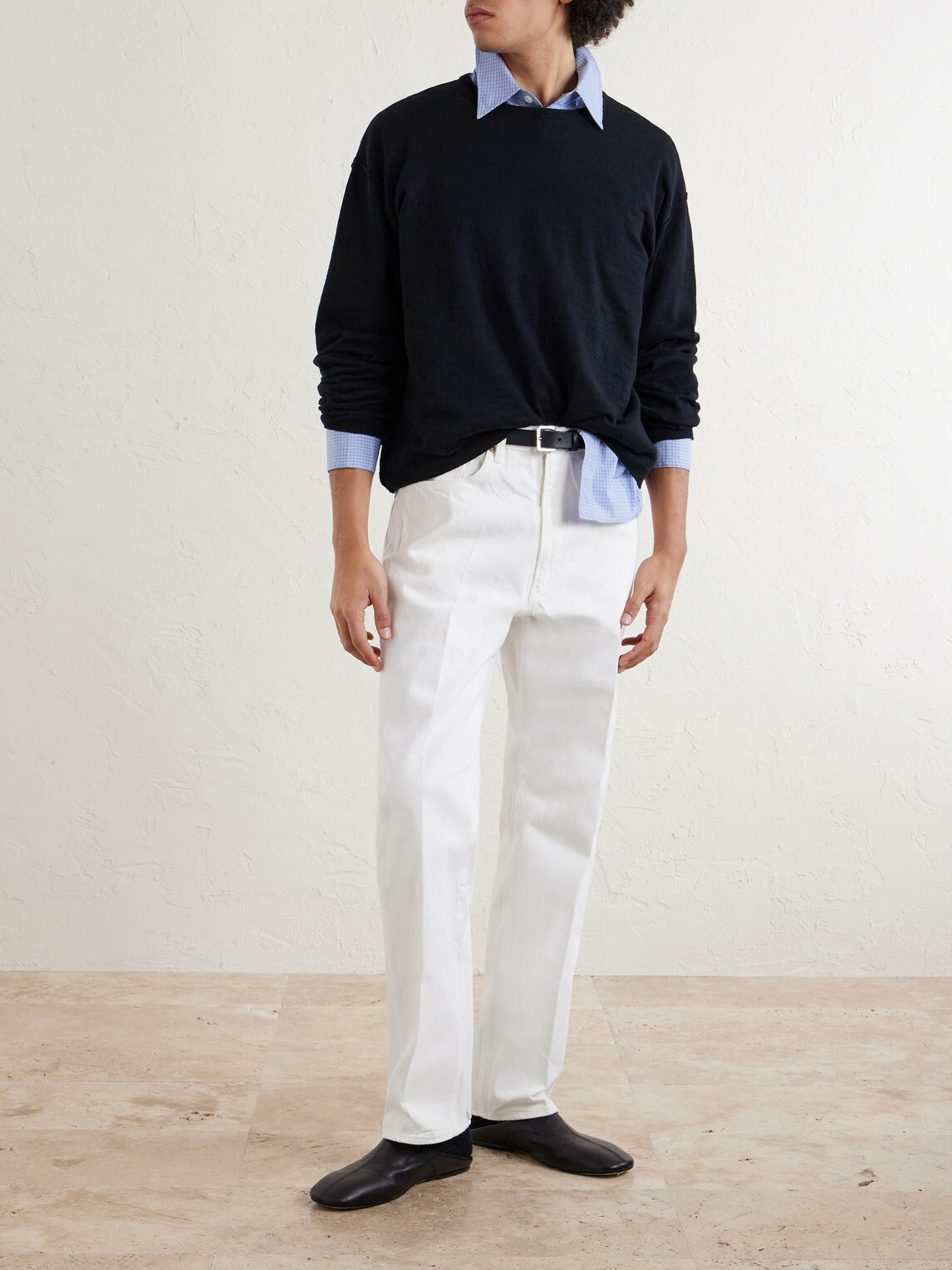 mfpen - Companion Cropped Cotton and Linen-Blend Sweater - Black