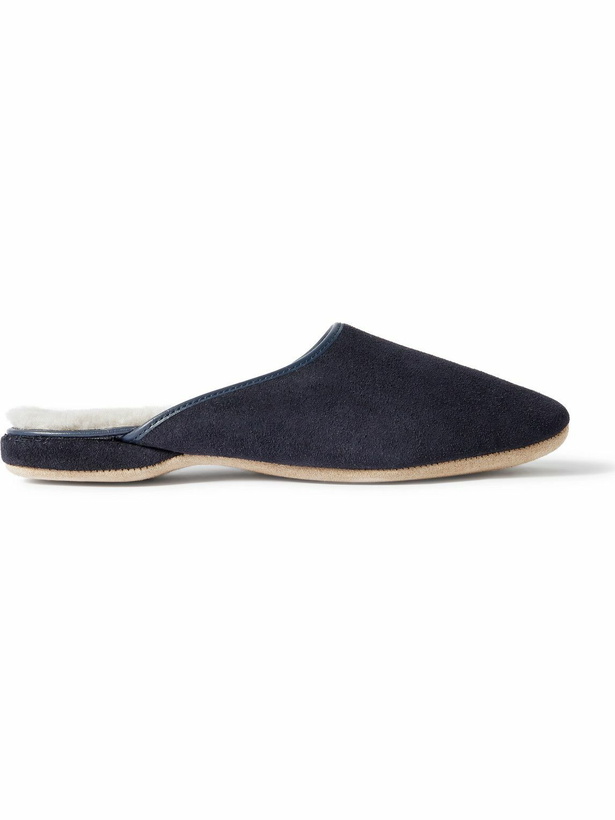 Photo: Derek Rose - Douglas Shearling-Lined Suede Slippers - Blue