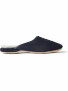Derek Rose - Douglas Shearling-Lined Suede Slippers - Blue