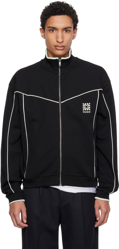 Photo: Hugo Black Cotton-Blend Embroidered Logo Artwork Track Jacket