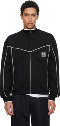 Hugo Black Cotton-Blend Embroidered Logo Artwork Track Jacket