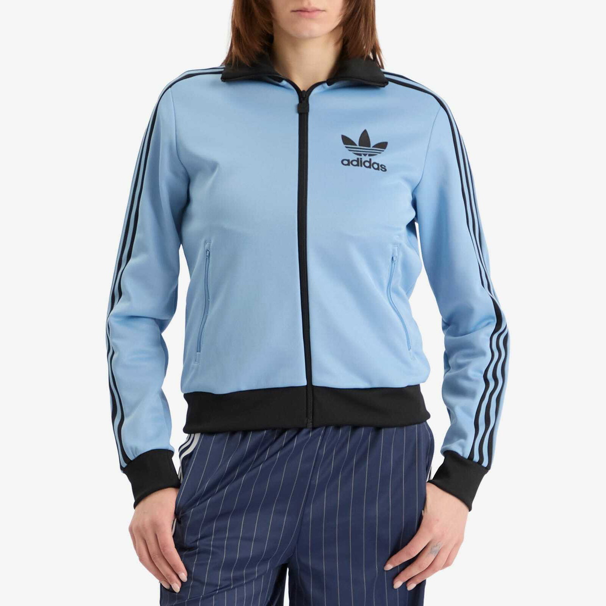 Adidas Women's Beckenbauer Track Top in Ash Blue/Black adidas