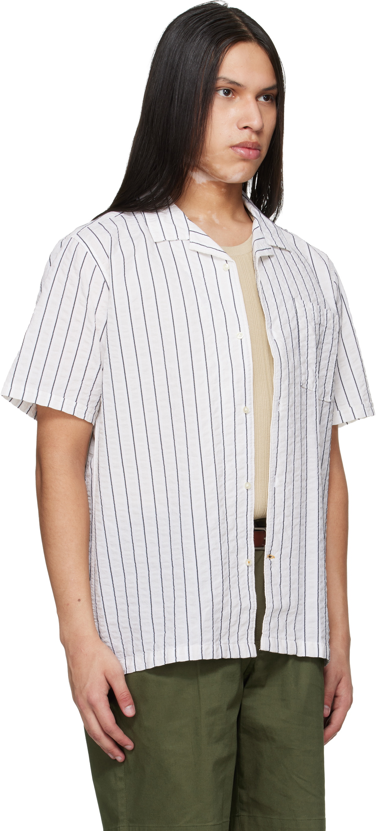 Barbour White Park Seersucker Striped Short-Sleeved Shirt