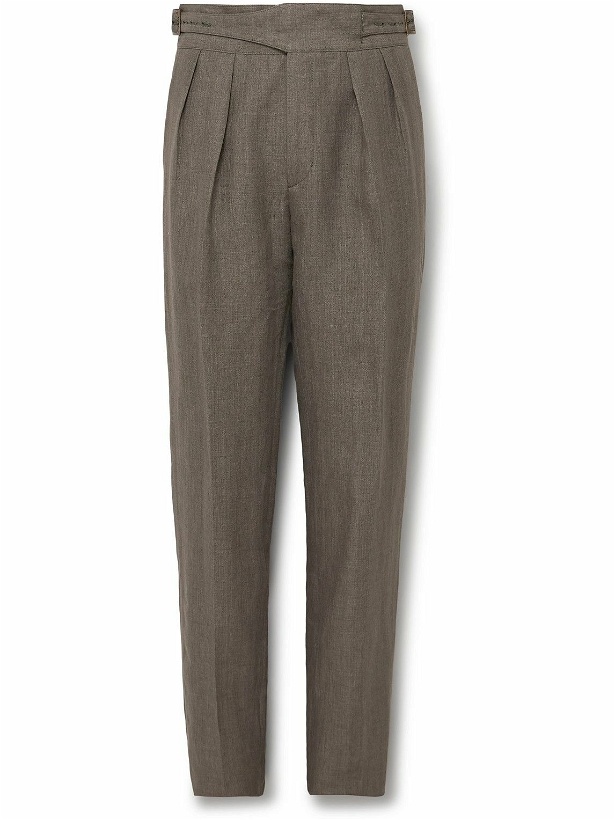 Photo: Rubinacci - Manny Tapered Pleated Linen Trousers - Green