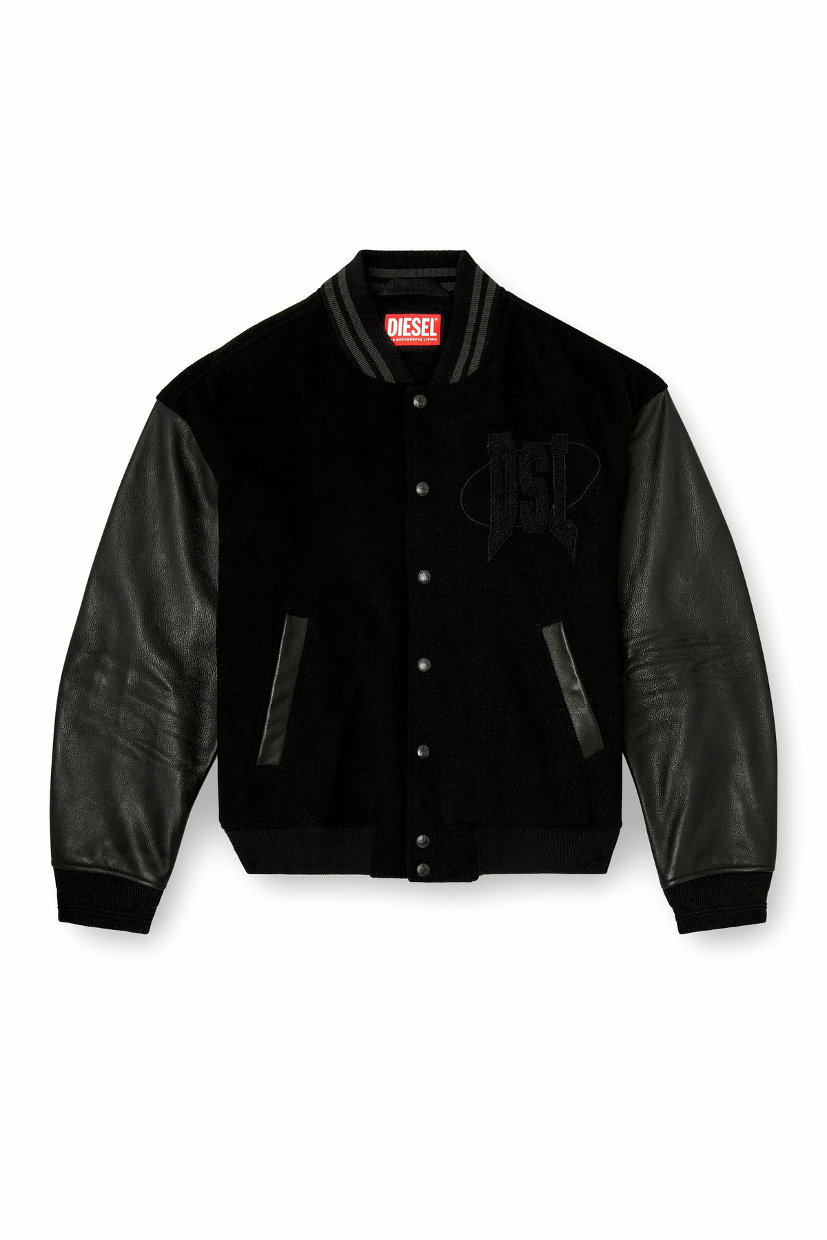 Diesel Varsity bomber jacket in cotton and leather - Leather jackets Mens in Black