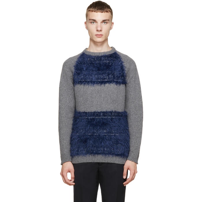 Photo: Undecorated Man Grey and Blue Colorblocked Sweater