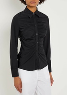 High Tether Ruched Stretch-jersey Shirt Black