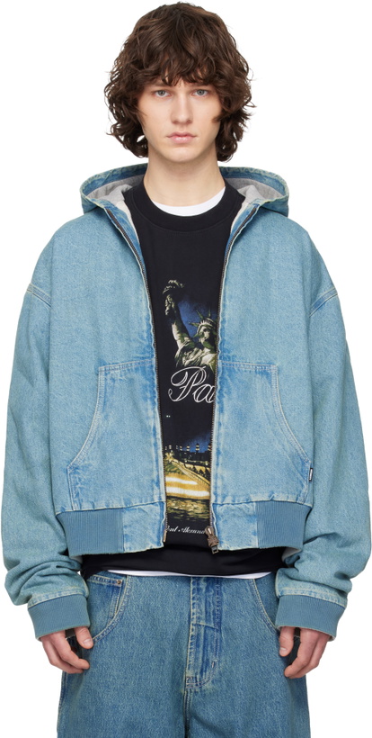Photo: VETEMENTS Blue Hooded Workwear Denim Jacket