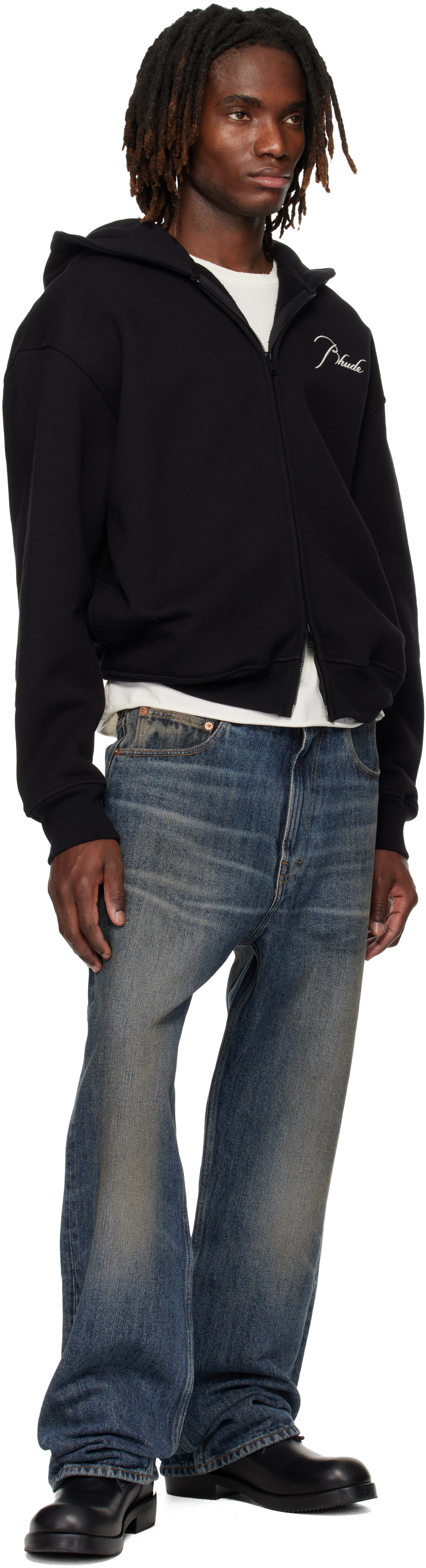 Rhude Black Classique Zip Up Hoodie
