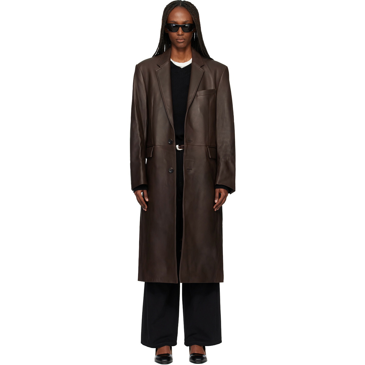 TONYWACK Brown Naked Single Lamb Leather Coat