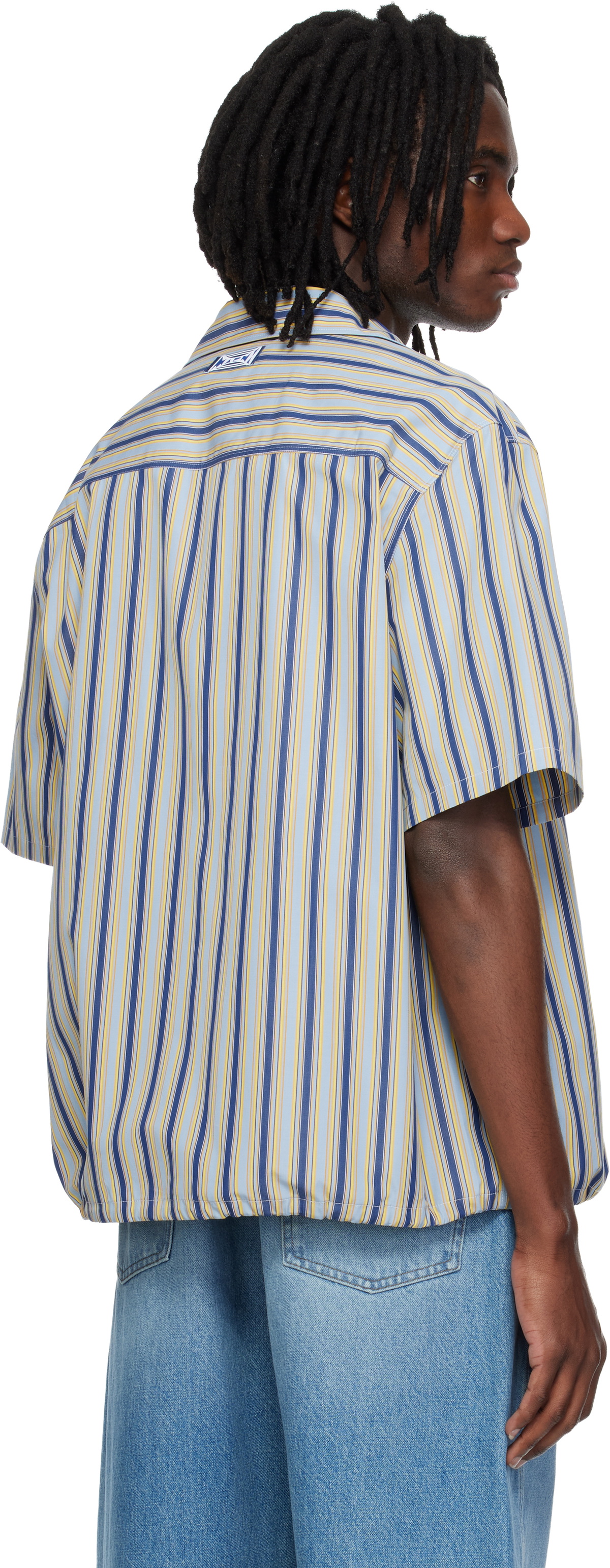 Marni Multicolor Striped Drawstring Hem Cotton Shirt