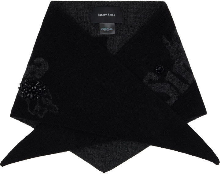 Photo: Simone Rocha Black Graphic Logo Knit Neckerchief Scarf