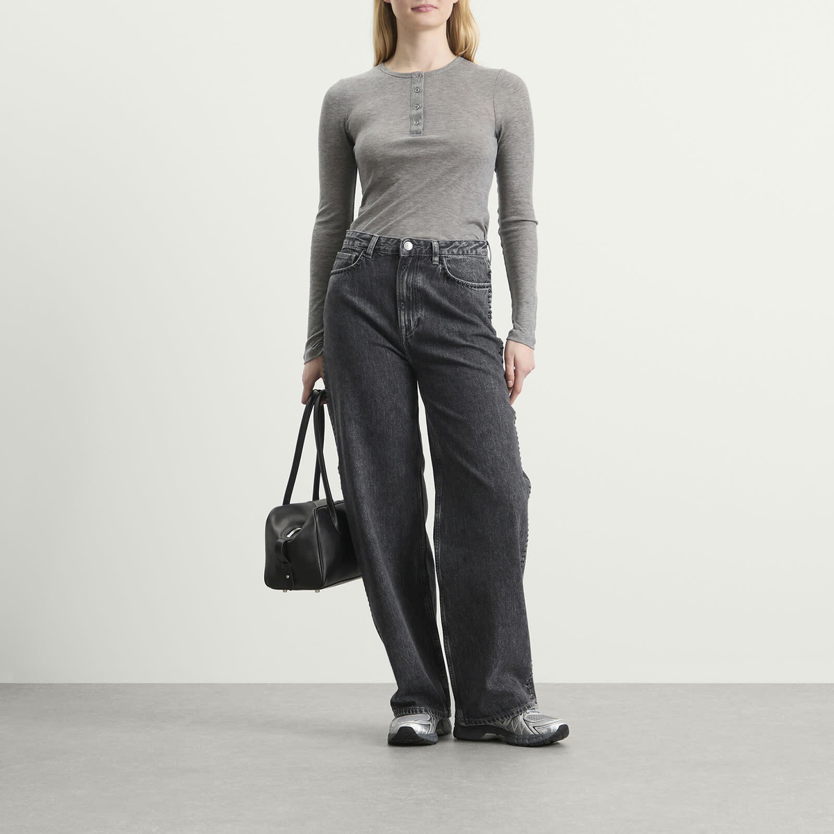 Samsøe Samsøe Women's Sadodo Long Sleeve Henley Top in Mid Grey Melange