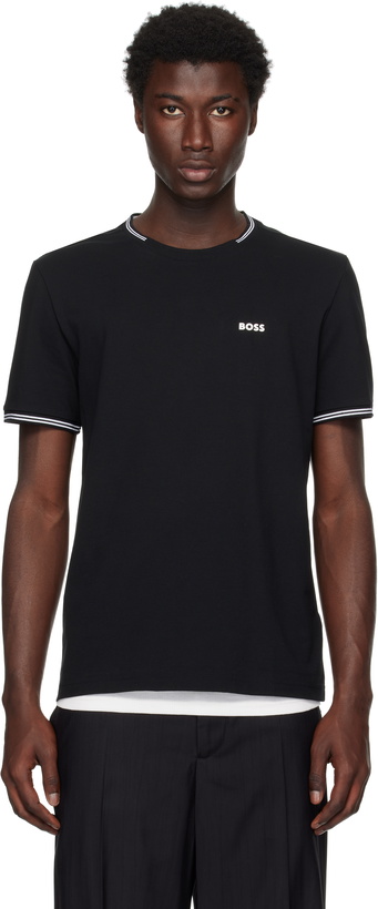 Photo: BOSS Black Stretch-Cotton Stripes & Logo T-shirt