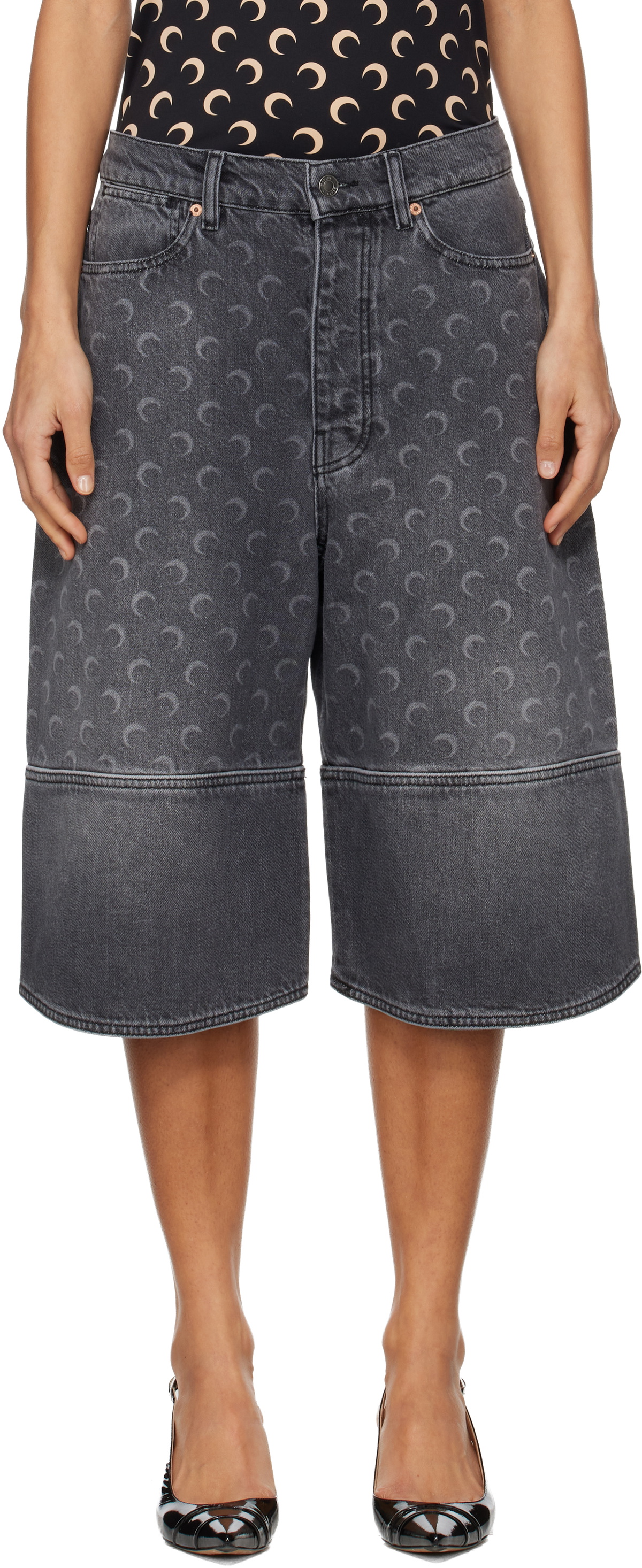 Marine Serre Grey Moon Laser Denim Shorts
