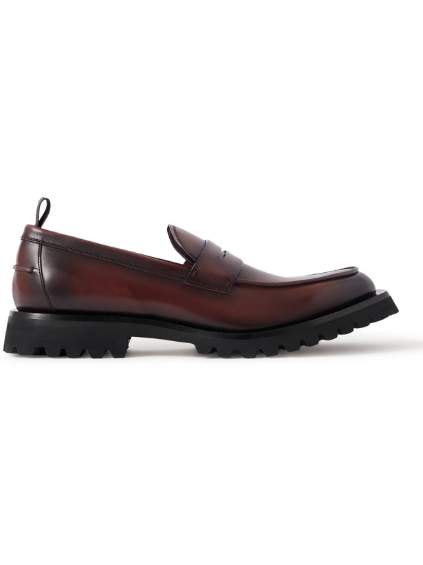 Photo: OFFICINE CREATIVE - Abstract Burnished-Leather Penny Loafers - Brown