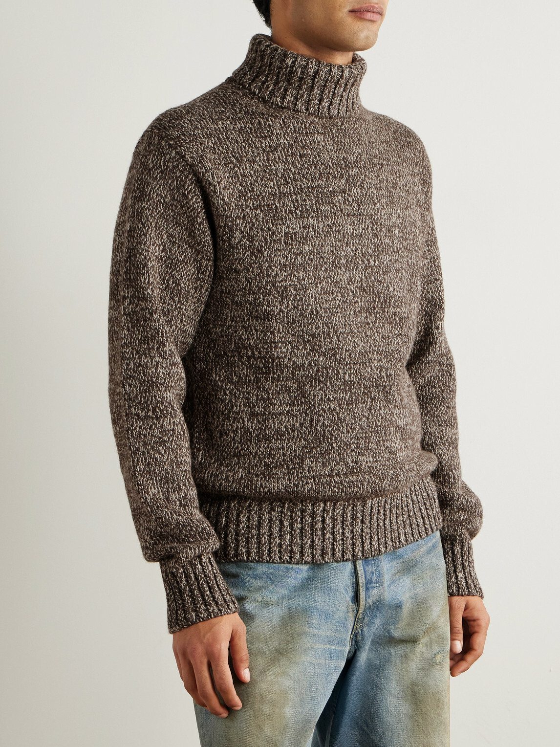 RRL - Wool, Cotton and Linen-Blend Rollneck Sweater - Brown