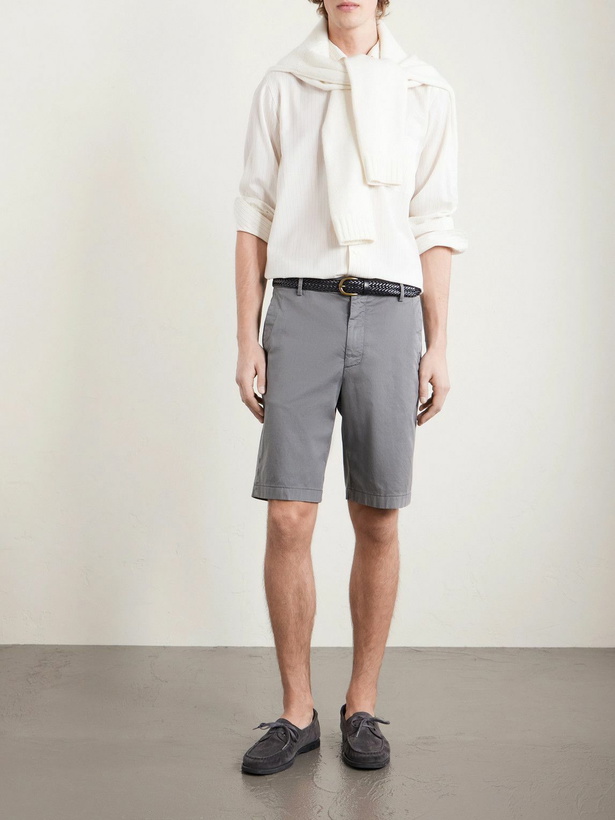 Photo: Canali - Straight-Leg Stretch Cotton-Blend Shorts - Gray