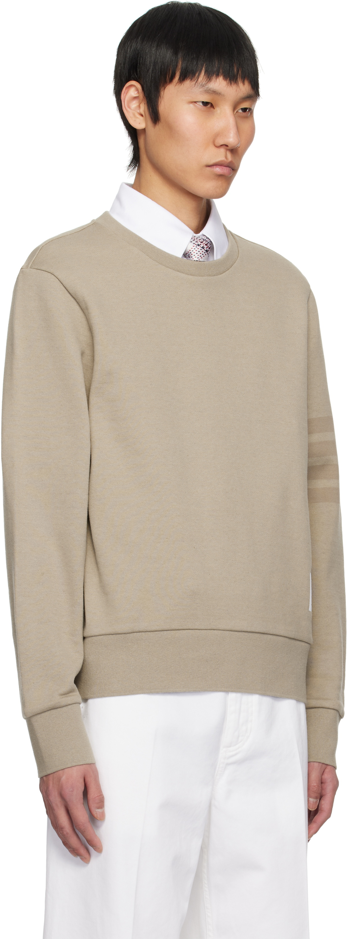 Thom Browne Beige Tonal 4-Bar Loopback Sweatshirt