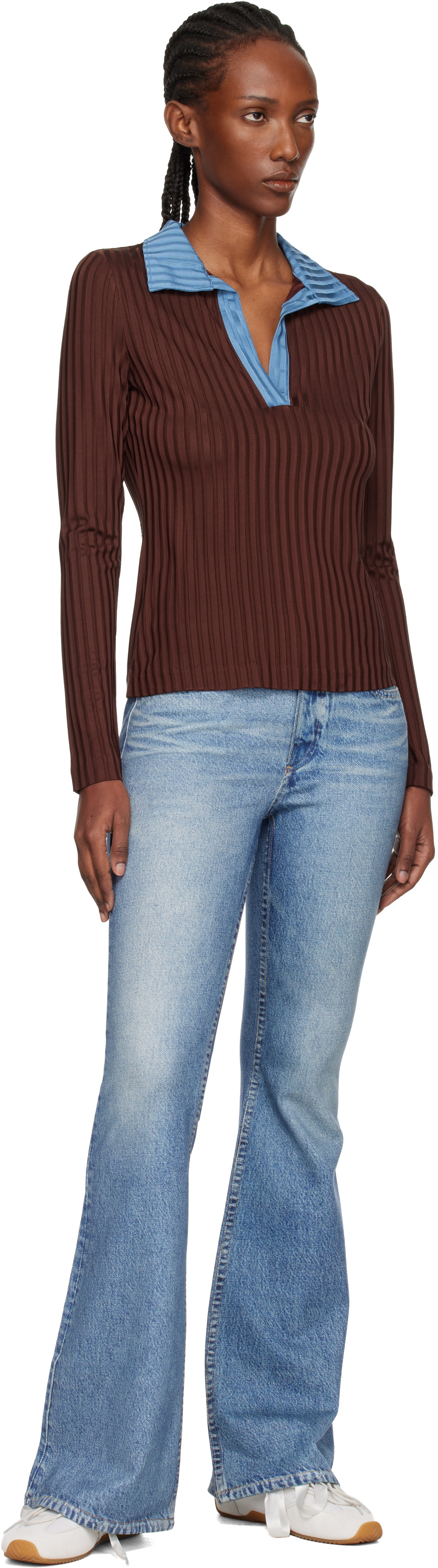 rag & bone Burgundy Natalia Colorblock Long Sleeve Polo