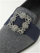 Manolo Blahnik - Carlton Crystal-Embellished Grosgrain-Trimmed Wool-Blend Loafers - Gray