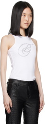 Blumarine White Crystal-Cut Logo Tank Top